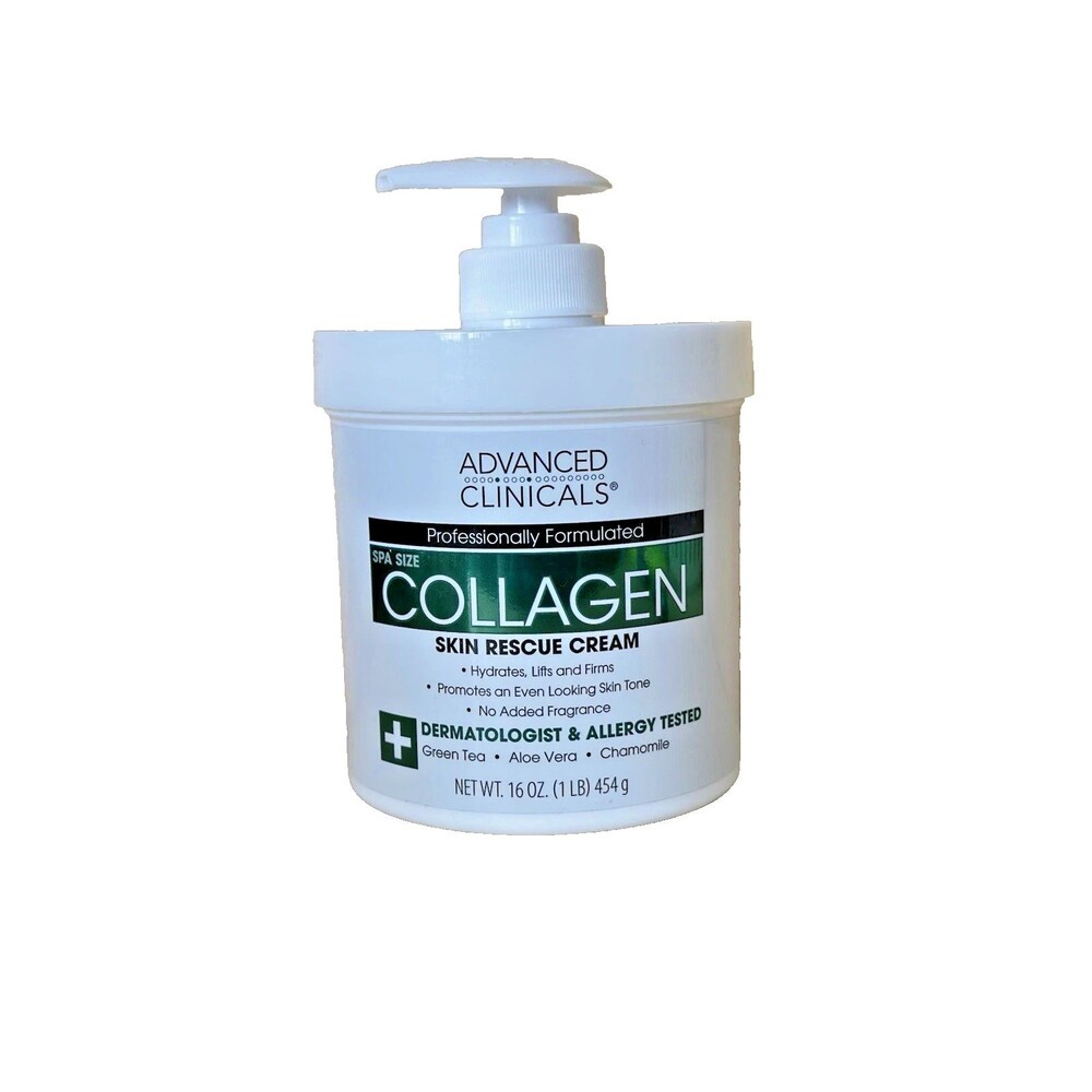 Advanced Clinicals Collagen Skin Rescue Cream, With Green Tea, Aloe-16oz